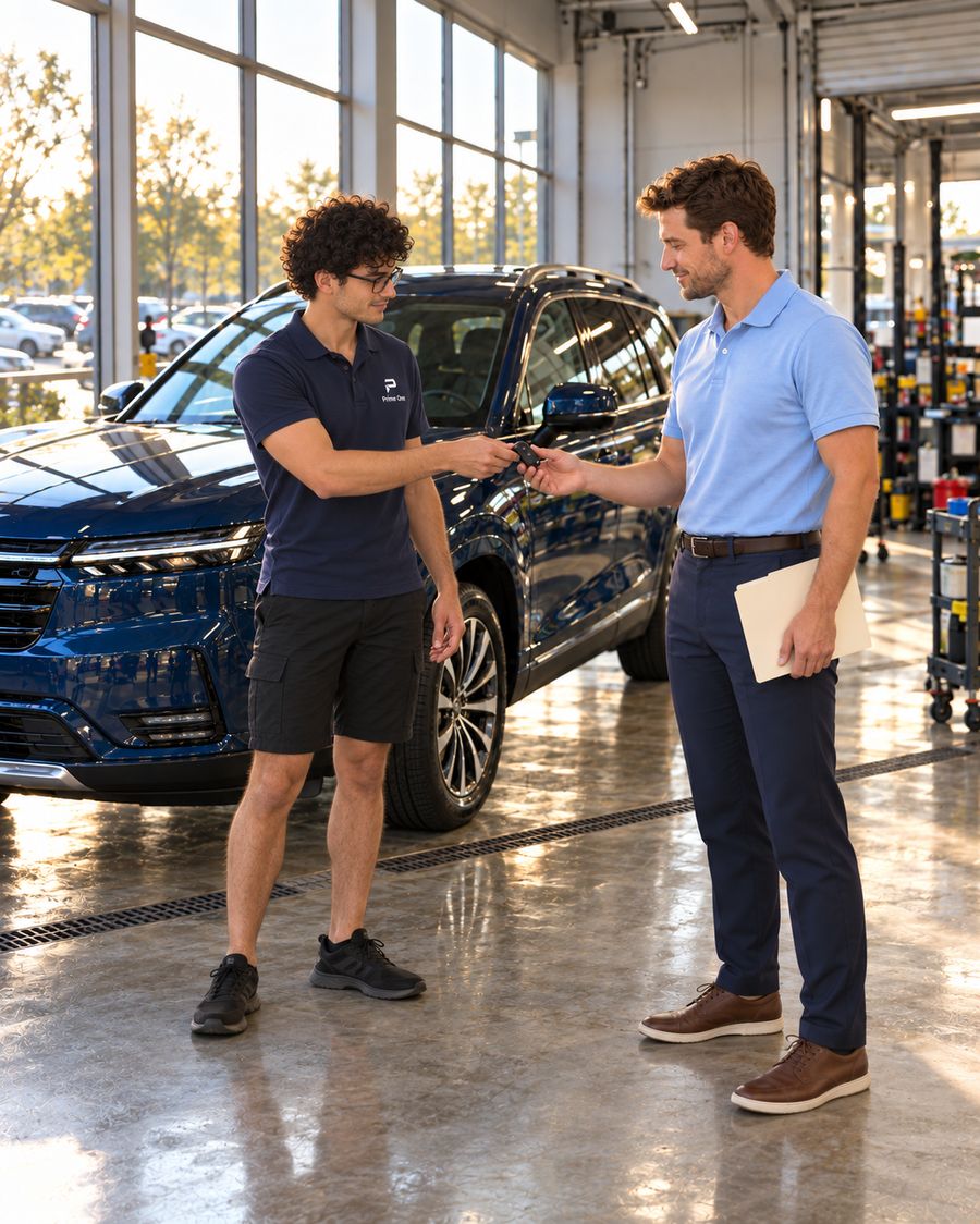 Prime One team member handing keys to a salesperson