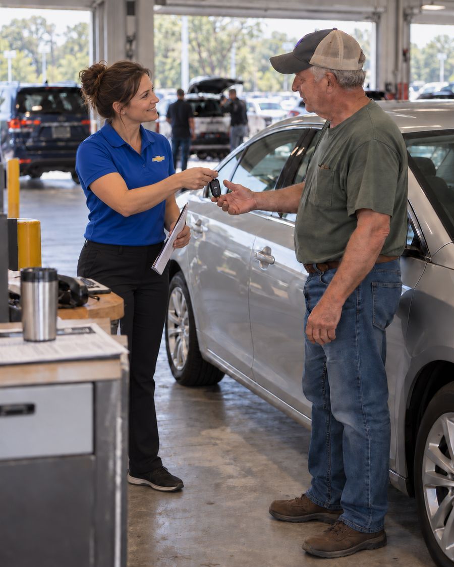 Service advisor handing loaner keys to a customer